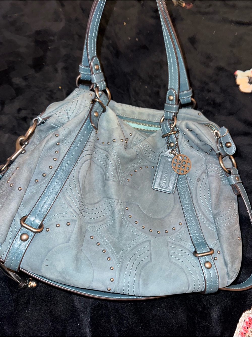 Coach Blue Suede Studded Shoulder Bag